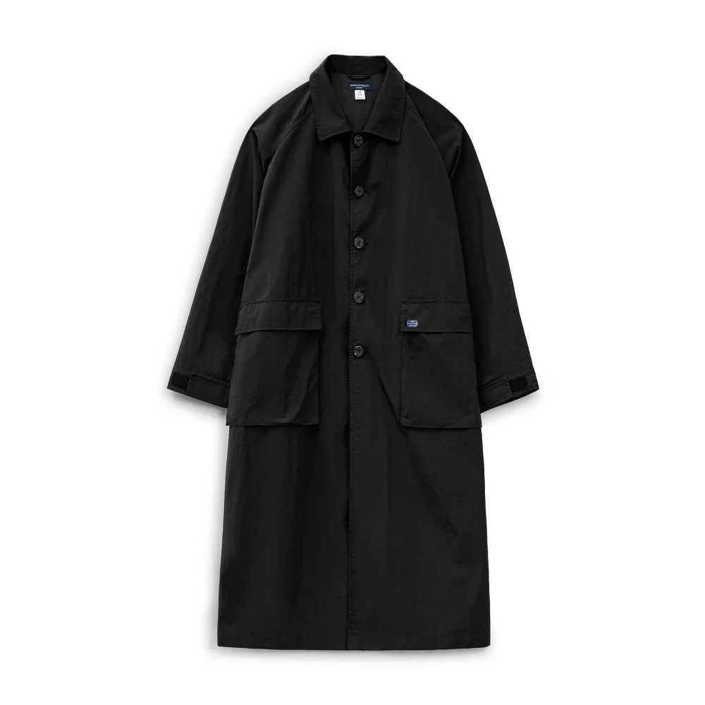 American Black Balmachon Trench Coat Lapel Medium Long Japanese Commuter Men's Spring Jacket