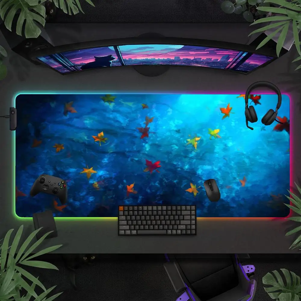 

Maple Leaves in the Water Mouse Pad Large Rubber Anti-slip PC Desk Accessories Mousepad for Offices and Gamer Keyboard Decor Mat