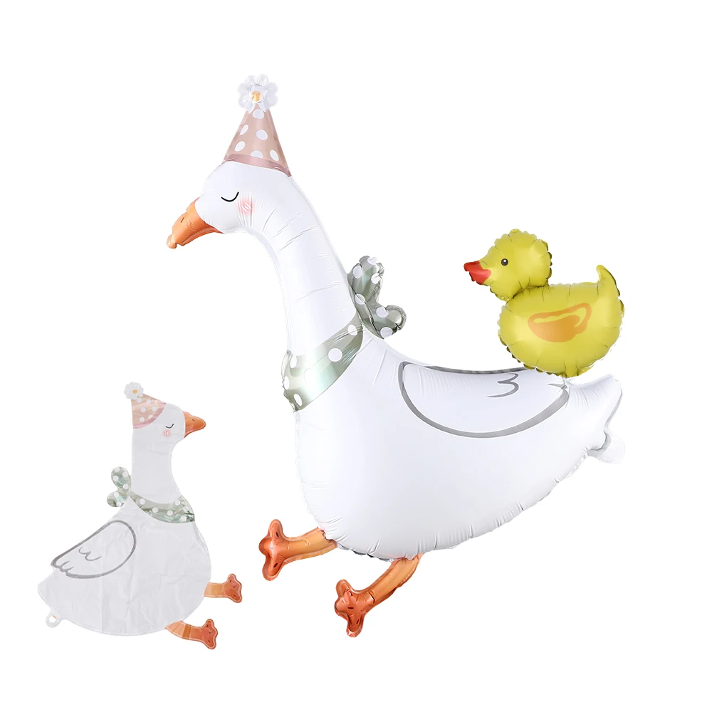 

2Pcs Walking Goose Foil Balloon With Little Yellow Duck Globos Farm Animals Baby Shower One Silly Goose 1st Birthday Party Decor