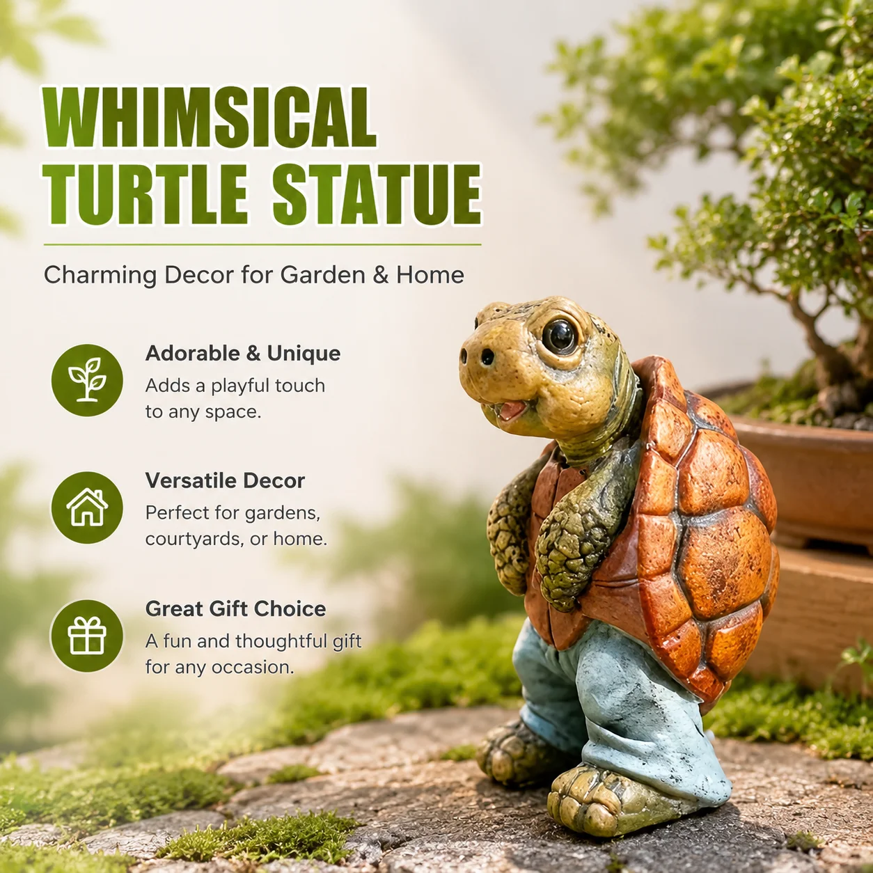 Whimsical Turtle Urinal Statue, Fun Garden Bonsai Desk Decor for Outdoor Courtyard or Home