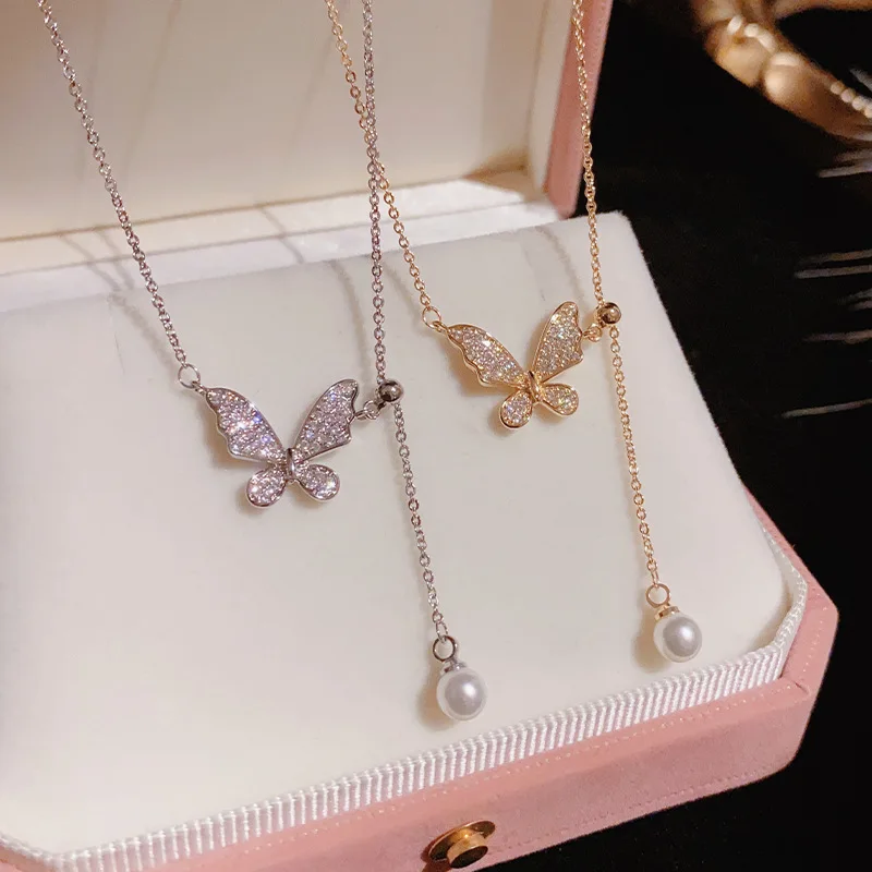 Butterfly Necklace Women Niche Designer Fashion Exquisite Drawstring Adjustable Elegant High-end Versatile Clavicle Chain Gift