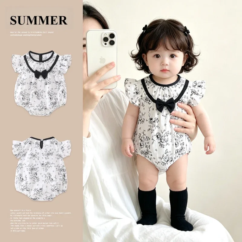 

ZOETOPKID Girls Rompers Summer Bodysuit Floral Jumpsuit Babys Hundred Day Old Dress One-pieces Crawling Clothes