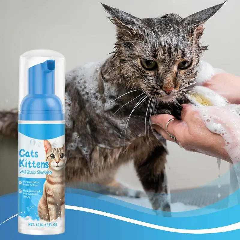 Flea Shampoo For Cats No Rinse Quick-Drying Cat Shampoo Licking Safe Dry Shampoo 60ml Gentle Foam Shampoo For Deep Cleansing