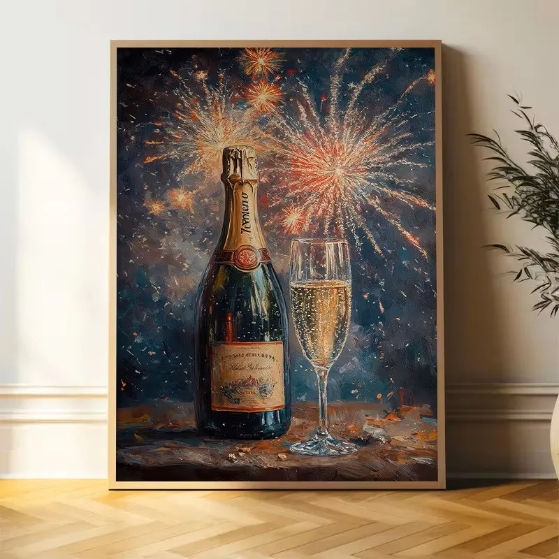 

1pcs Champagne New Year Canvas Wall Art Elegant and Luxurious Party New Year Gift Decoration Living Room Bedroom, Room