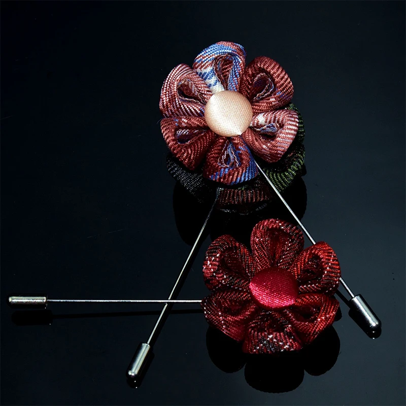 1Pcs  High Quality Handmade Men's Suit Brooch Floral Lapel Check Flower Long Knit Brooch Pin for Wedding Prom Women Jewelry