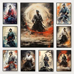 Japanese Watercolor Majestic Samurai Artwork Poster Warrior Aikido Mastery Martial Canvas Painting Wall Art for Room Home Decor