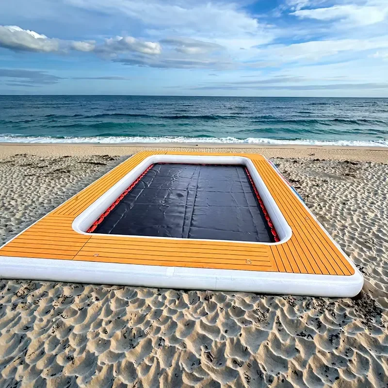 New Arrival 14ft Inflatable Floating Dock Inflatable Water Hammock Floatable Island Mat with Mesh