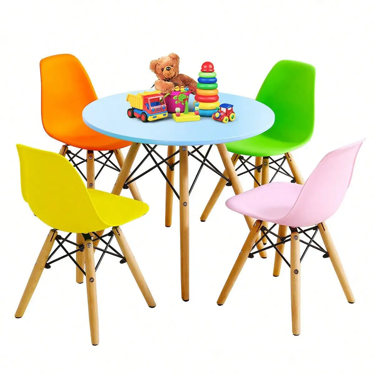 

5 PC Kids Colorful Round Table Chair Set w/ 4 Armless Chairs