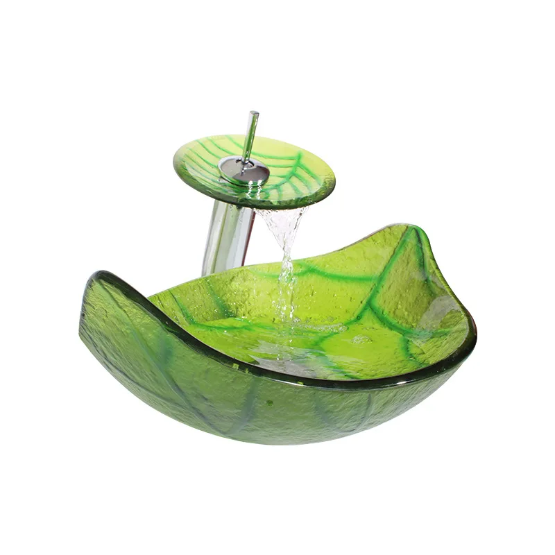 New leaf-shaped bathroom glass washbasin countertop basin art basin balcony washbasin