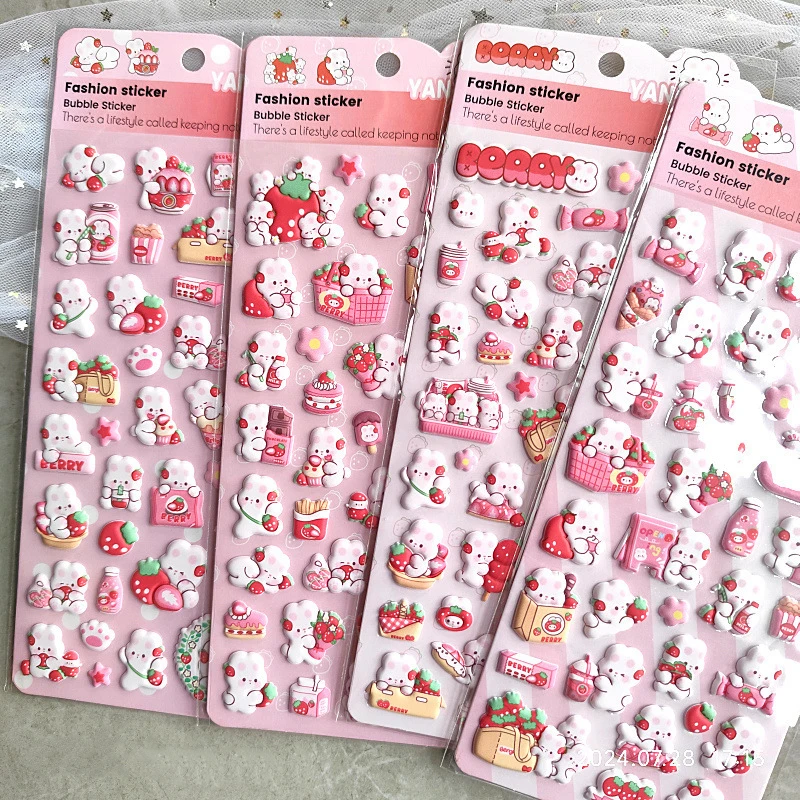 

4 шт. наклейки из ЭВА с клубничным кроликом-мягкий декор из пенопласта 3D, креативные наклейки для дневника, канцелярские принадлежности на тему мультфильмов, чехол для телефона «сделай сам»