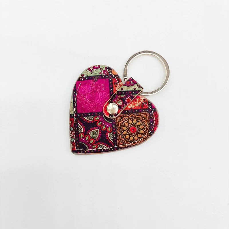 8pcs Keychain  Cork Leather Geometric Rectangular Heart Shaped Car Bag Key Ring