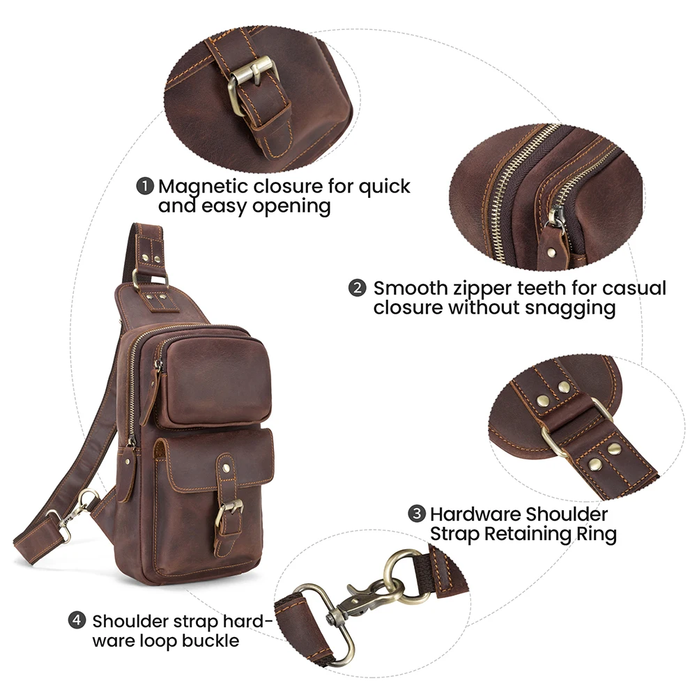 Hot selling chest bag men's crossbody bag high-end feeling crazy horse retro shoulder bag men's genuine leather chest bag