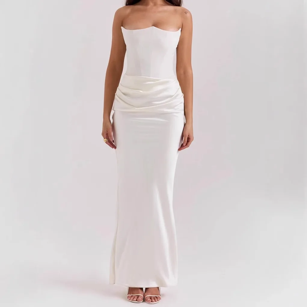 

2025 Summer Sexy Long Dress Women Elegant Off-shoulder Strapless Hip Package Female Vestidos Vintage Slim Fit Ladies Evening Y2k