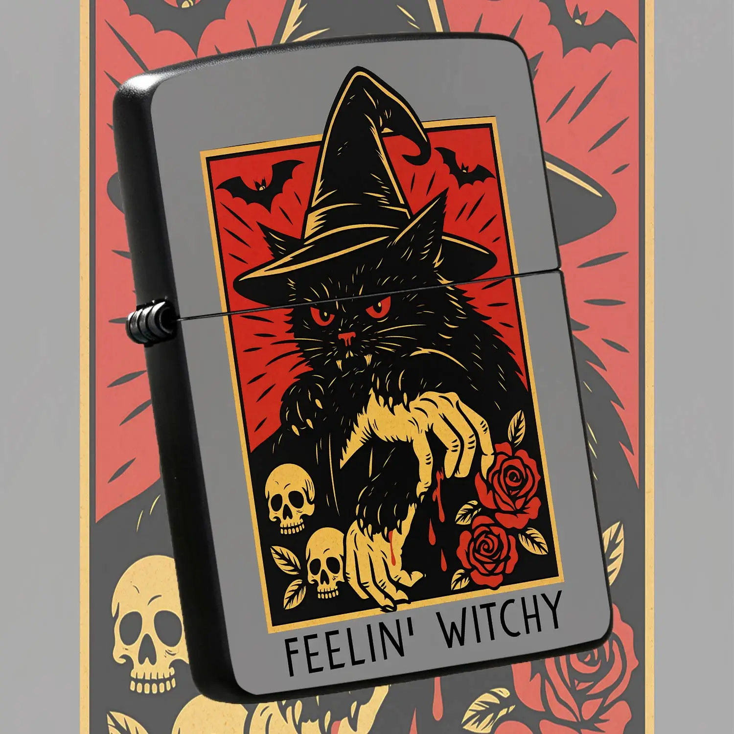 Vintage Halloweenwitch Themed Lighter, Retro Spooky Feelin Witchy Graphic Portable Igniter, Unique Aesthetic Accessory For Daily Outdoor Travel, Ideal Spooky Season Gift For Party Favors And Everyday Use, Durable Stylis A Humorous And Inter