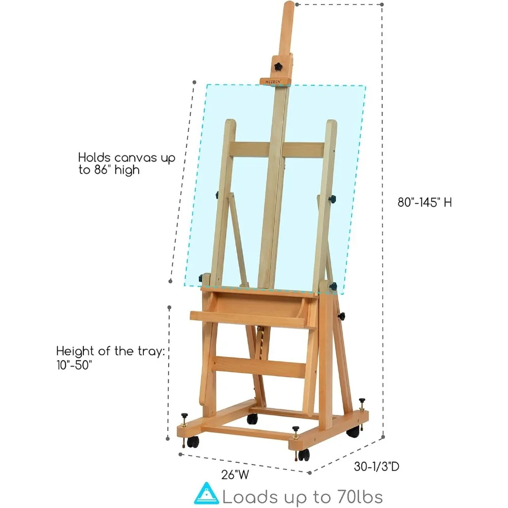 حامل استوديو خشب الزان الصلب الاحترافي - حامل رسم فني بإطار H عالي التحمل من MEEDEN مع 4 تعديلات #2
