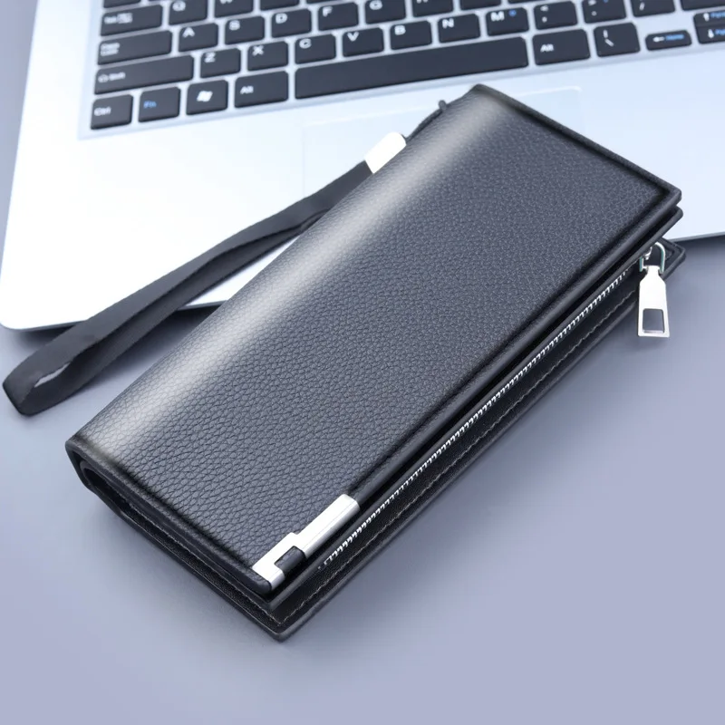 

Long Clutch Men PU Material Zipper Hasp Cell Phone Bag Card Holder Coin Pocket Large Capacity Multifunctional Handbag Business