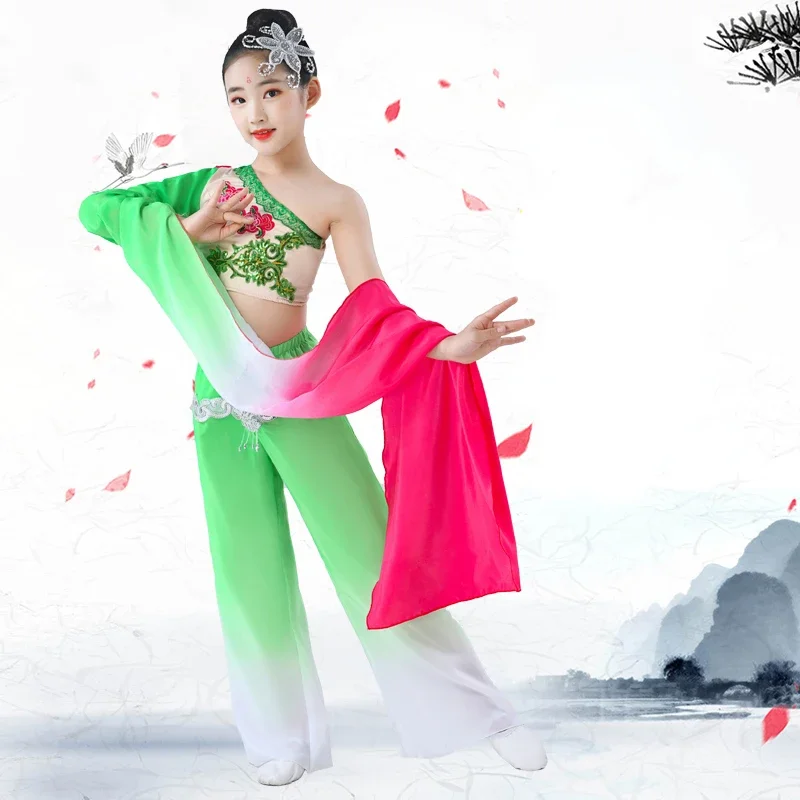 Costume de danse Yangko pour enfants, Fan National de danse classique ethnique, tenue de danse parapluie pour enfants, vêtements Hanfu