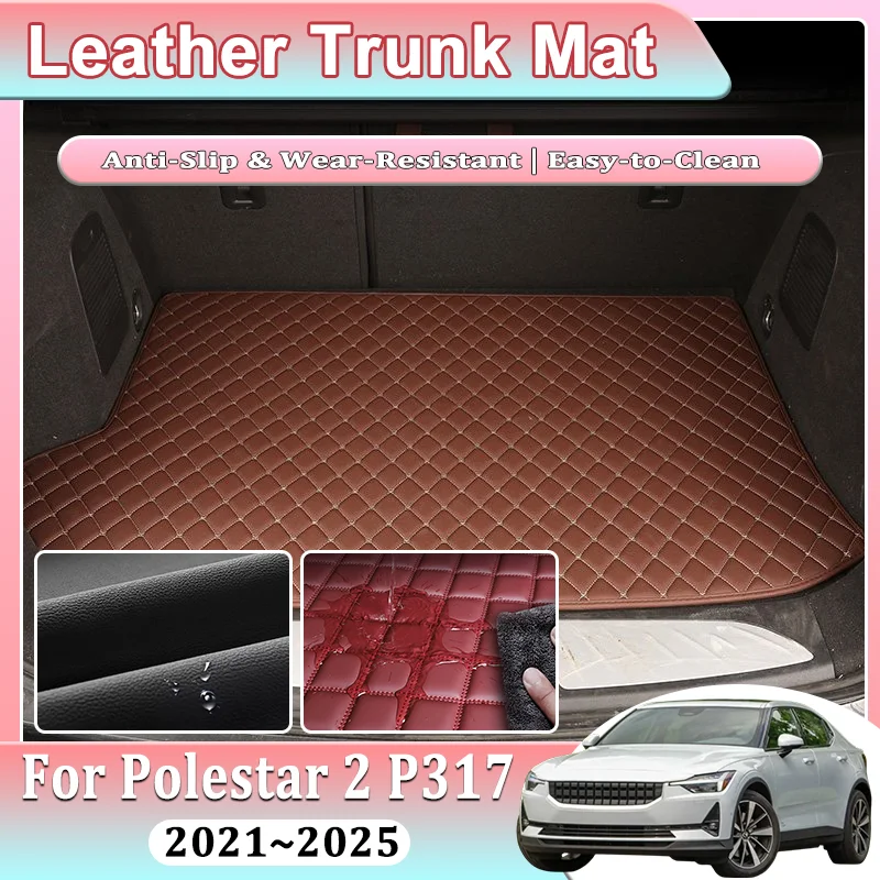 For Polestar 2 P317 2023 Accessories 2021~2025 Leather Trunk Mat Rear Cargo Storage Waterproof Boot Pad Durable Liner Bodykit