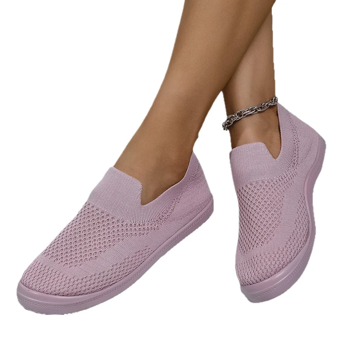 حجم كبير الترفيه الشقق 2025 صيف جديد لينة أسفل أحذية فلكنيز عادية شبكة جوفاء الانزلاق على الصلبة حذاء واحد مسطح #5