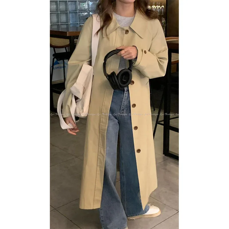 Autumn Winter Women's Fashion Trench Coat New 2024 Single row buckle Female Windbreaker Coats Mid length Khaki Versatile Outwear