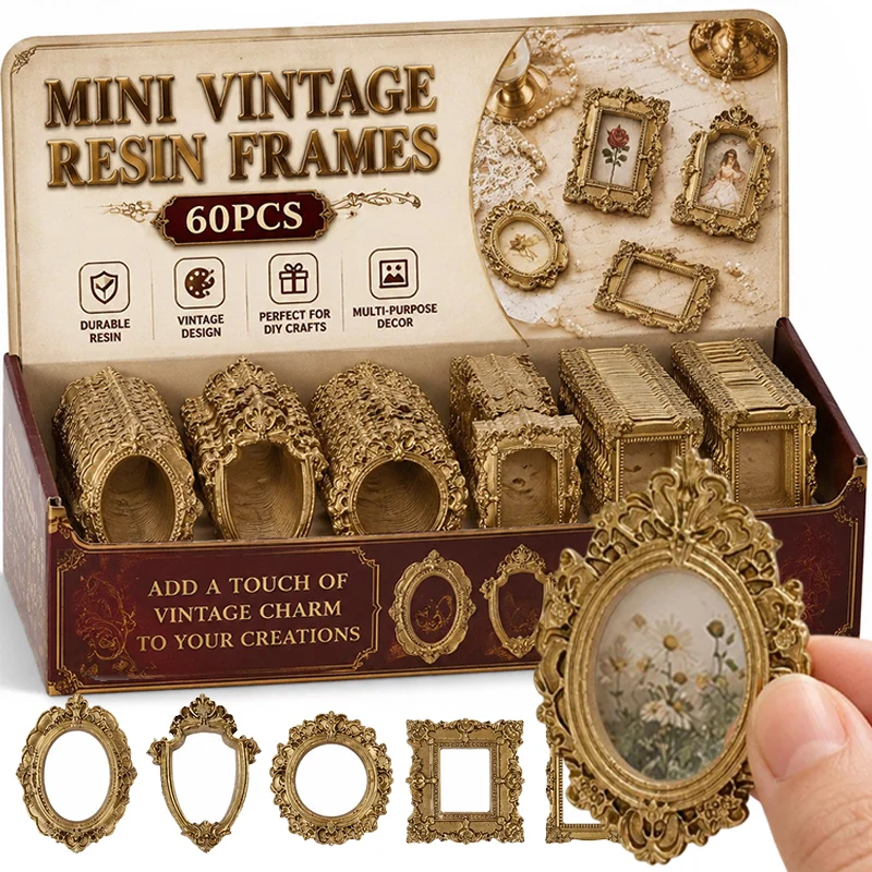 Mini Vintage Frames Antique Resin Picture Frame Ornaments Small Gold Picture Photo Frame DIY Wall Hanging Jewelry Display Props