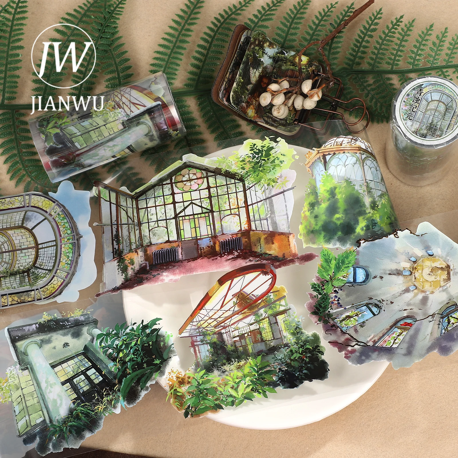 Taśma PET JIANWU 80mm*500cm Vintage Garden Window Plant Landscape Material Collage Scrapbook Kreatywna Taśma DIY do Dziennika i Artykułów Papierniczych