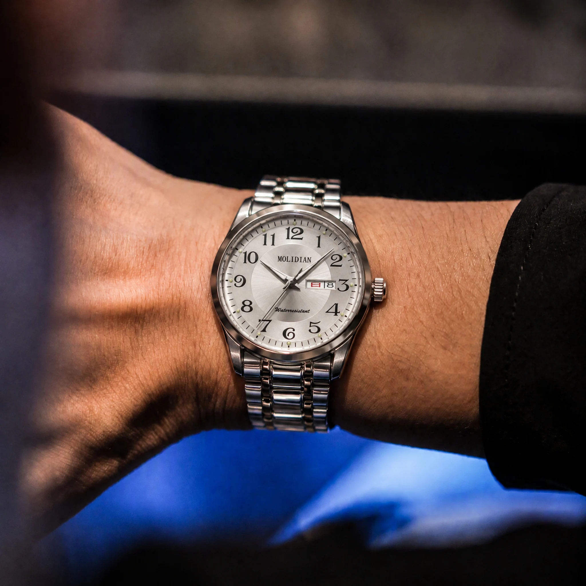 CILOA-Men Business Quartz Watch Solid Steel Band Big Number Dial Day Date Waterproof Wristwatch Reloj Hombre-618-1009