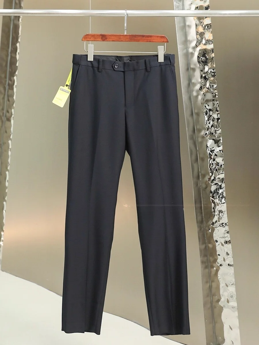 

Luxury Woolen Casual Trousers for Men Tailored Fit Commuter Sle Polyester Blend Breathable Straight Leg Pants