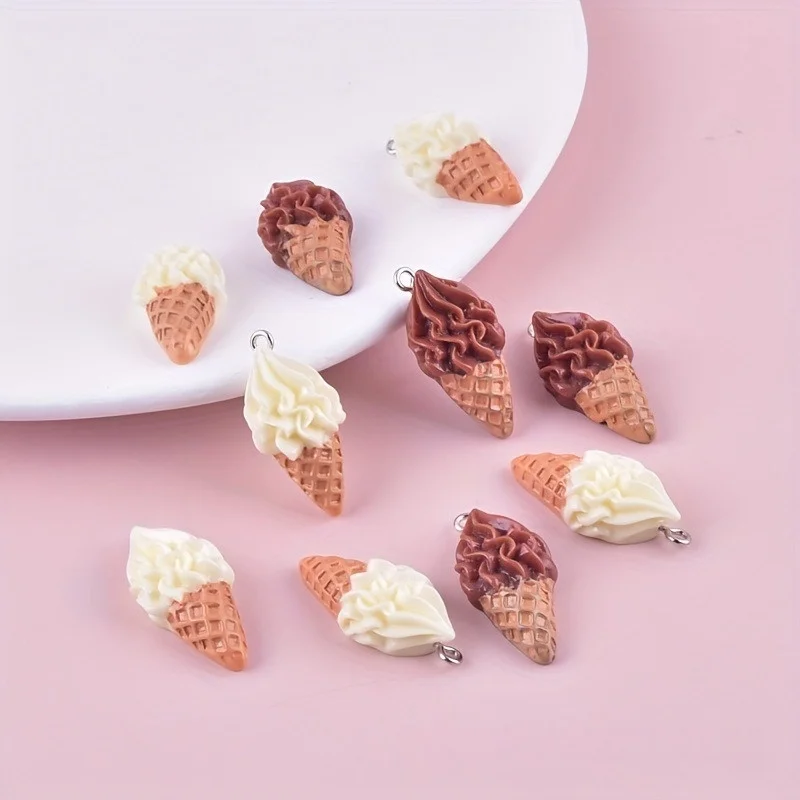 10pcs Cartoon ice cream pendant, small jewelry, hairpin, decorative material package, DIY earrings, resin accessories