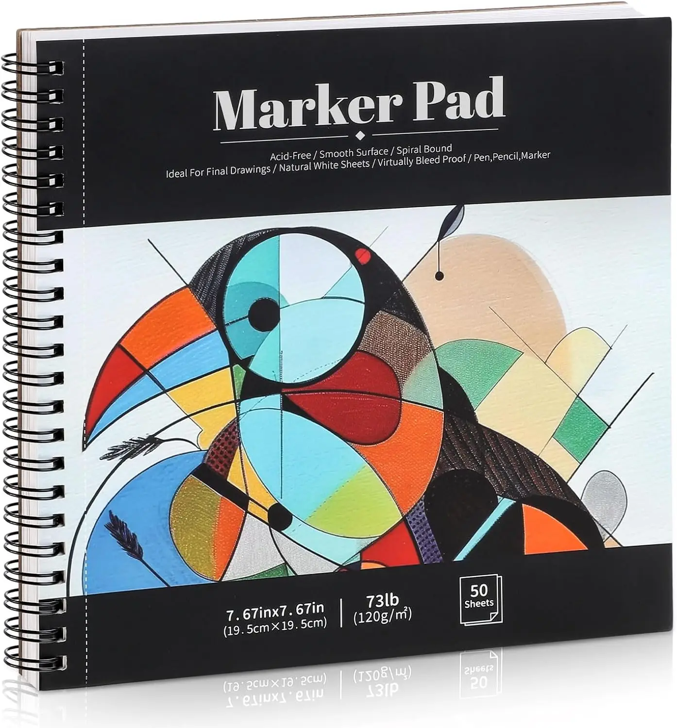 50 Sheets Bleedproof Marker Paper Pad, 7.6x7.6 Inch Sketch Book, 73lb/120gsm Drawing Paper for Artists and Beginners