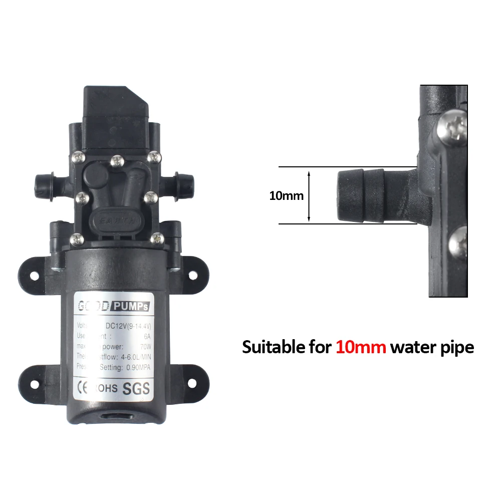 70w 220V pompa acqua 12V 6A 4-6.0l/min 0.9mpa alimentatore elettrico 12v spina ue per lavaggio auto pulizia irrigazione pompa a soffietto