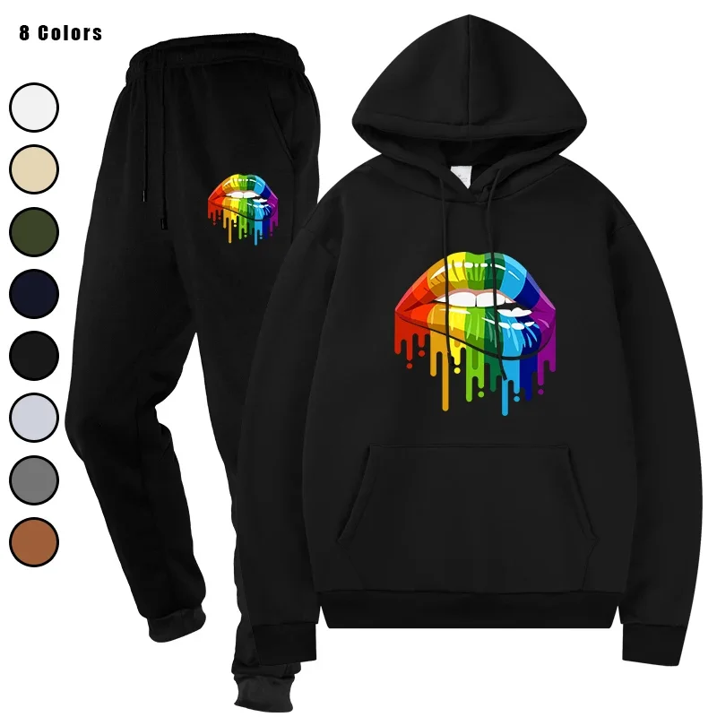 

Men Tracksuit 2 Pieces Sets Male Hoodies Running Sportswear Autumn Drawstring Pants Hooded Sportwear