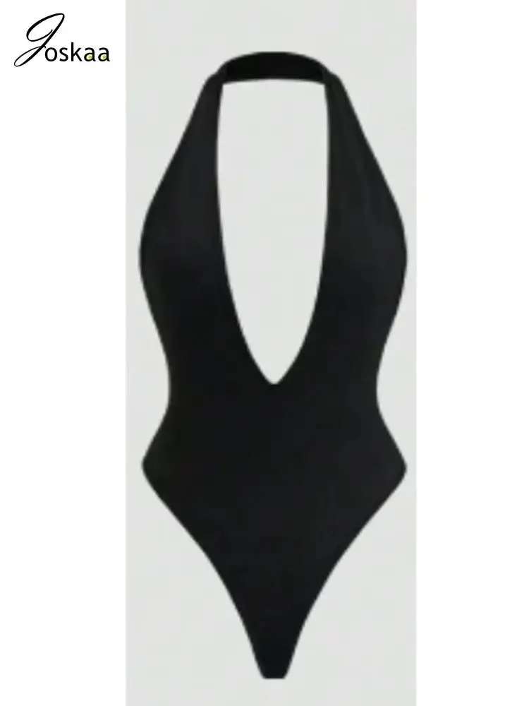Joskaa 2025 ملابس داخلية نسائية سوداء مثيرة بفتحة رقبة على شكل حرف v عميقة بدون ظهر نحيلة قطعة واحدة ملابس علوية للحفلات والنوادي في منتصف الليل #5