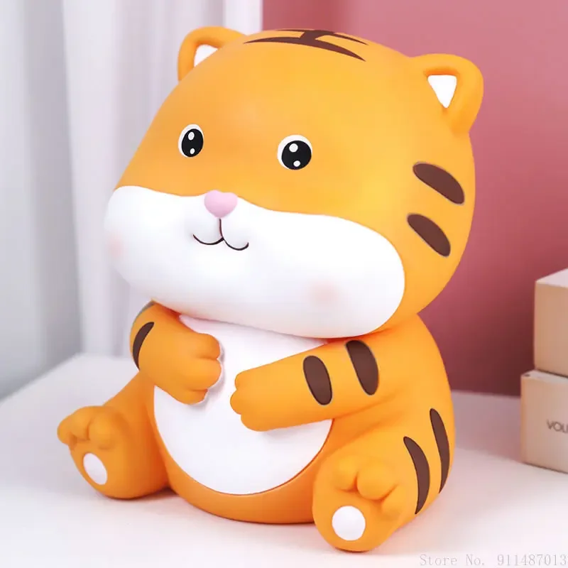 Cartoon tiger shaped plastic coin money box storage tank, New children's gifts Home decoration can not break the piggy bank, 1Pc