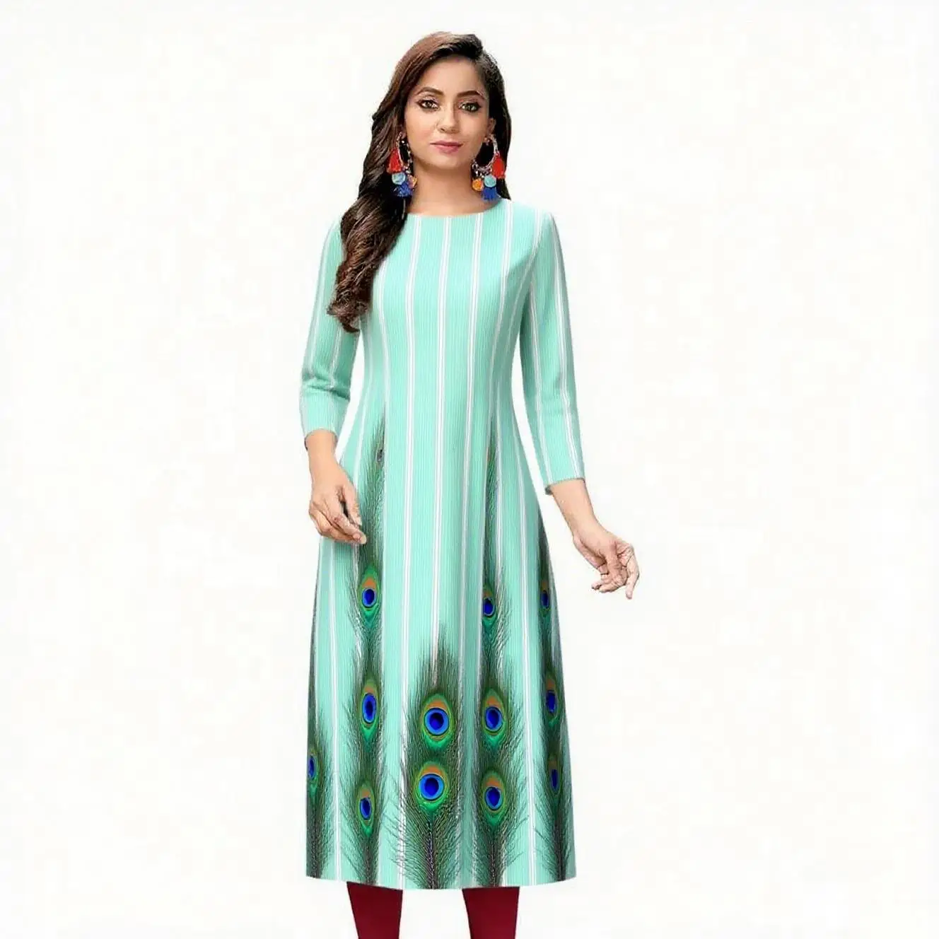 Vestido Kurt informal, moderno y cómodo para mujer, manga larga, tubo recto, informal, étnico, cuello redondo, diseño de tamaño regular.