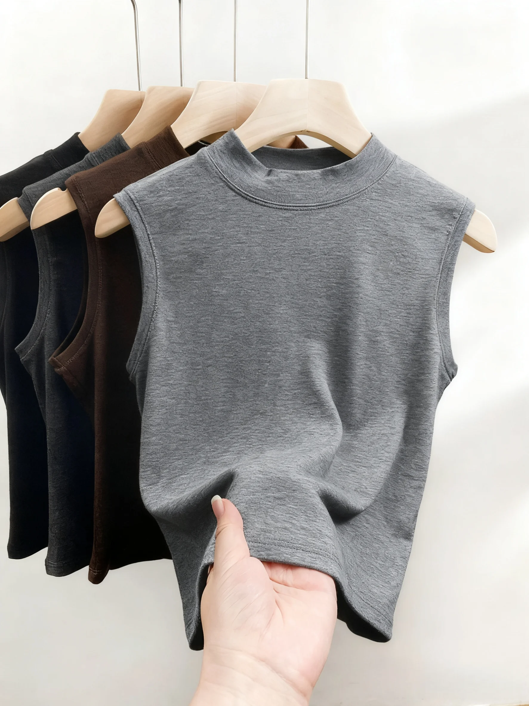 Women's Slim Fit Tank Top Sleeveless High Collar Base Layer Shirt Versatile Inner And Outer Wear Spring Autumn plus Size