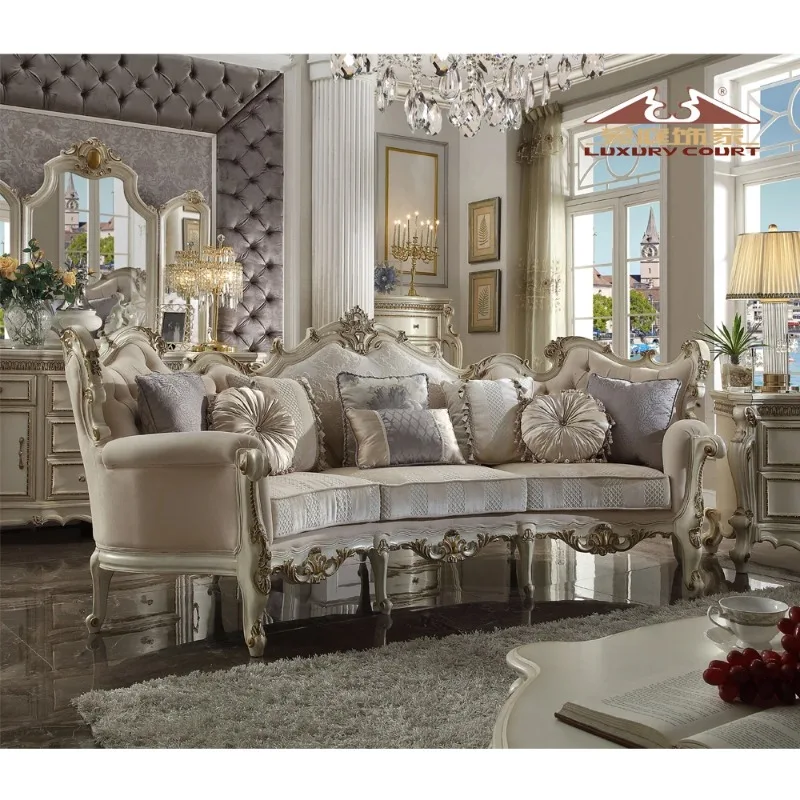 Luxury traditional golden and white  sofa sets living room  furniture living room sofa set with golden legs