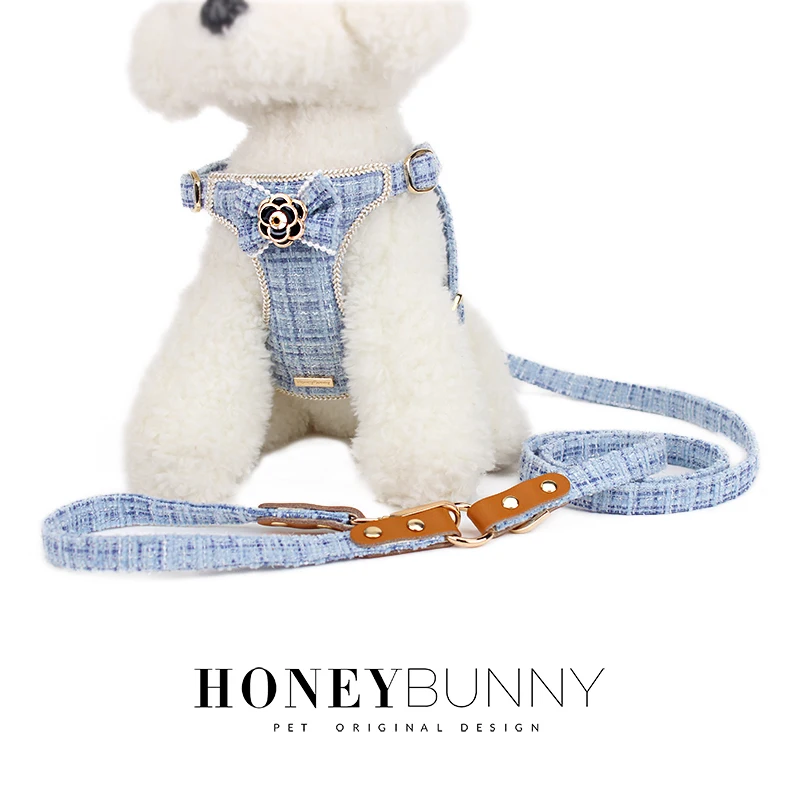 Nylon Dog Harness Leash Set Adjustable Puppy Dogs Harnesses Vest Cutecamellia Flower Pet Traction Set for Small Medium Dogs