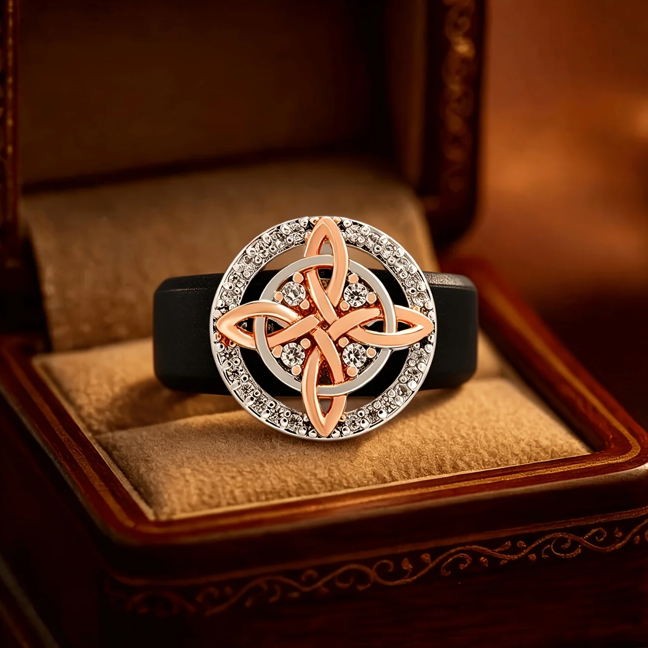 Vintage Black Soft Silicone Ring,Witch Celtic Knot CZ Inlay Irish Lucky Wedding Sport ring