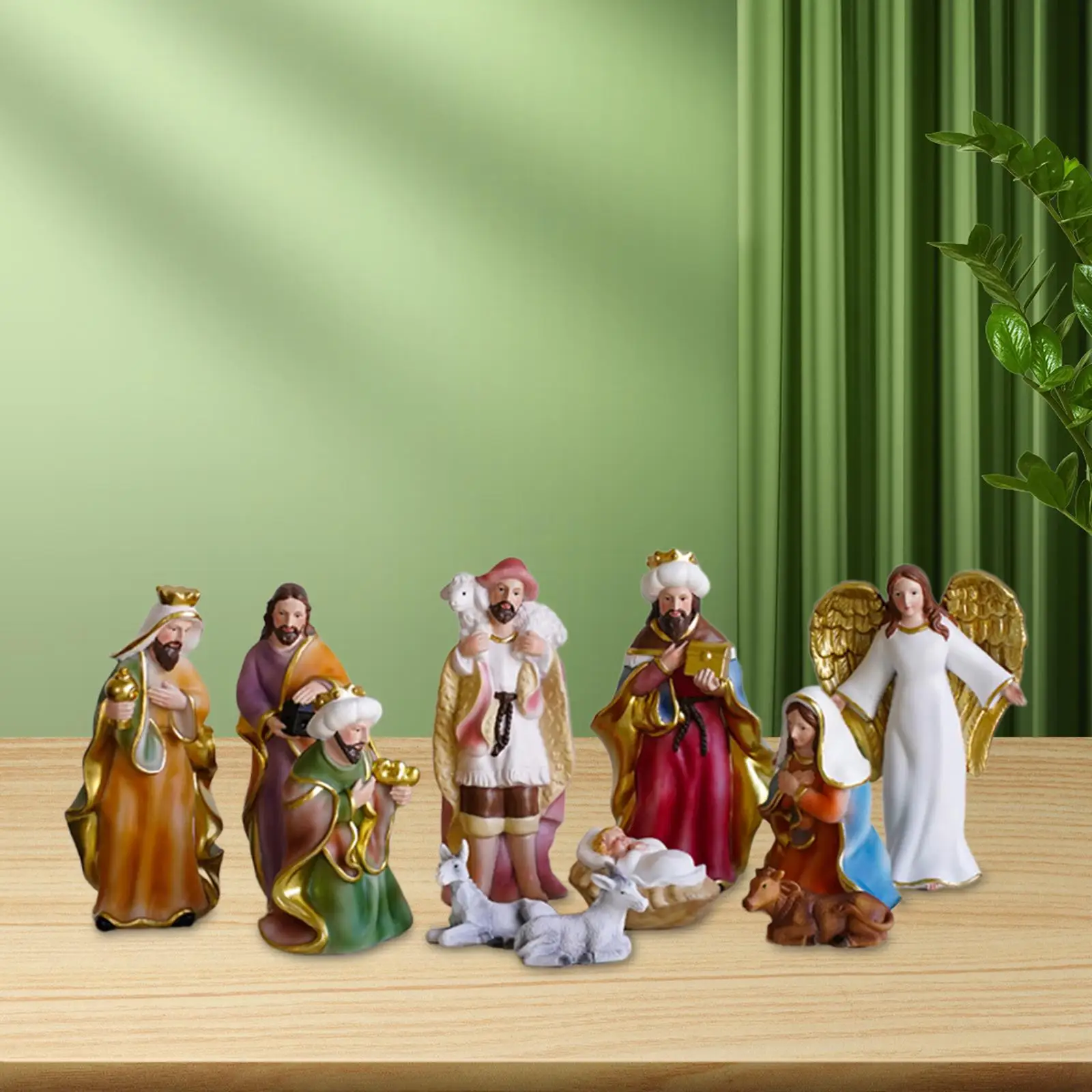 

11x Nativity Figurine Display Set Sculpture Jesus Manger Christmas Ornament Colorful Manger Set Ornaments for Shelf Tabletop