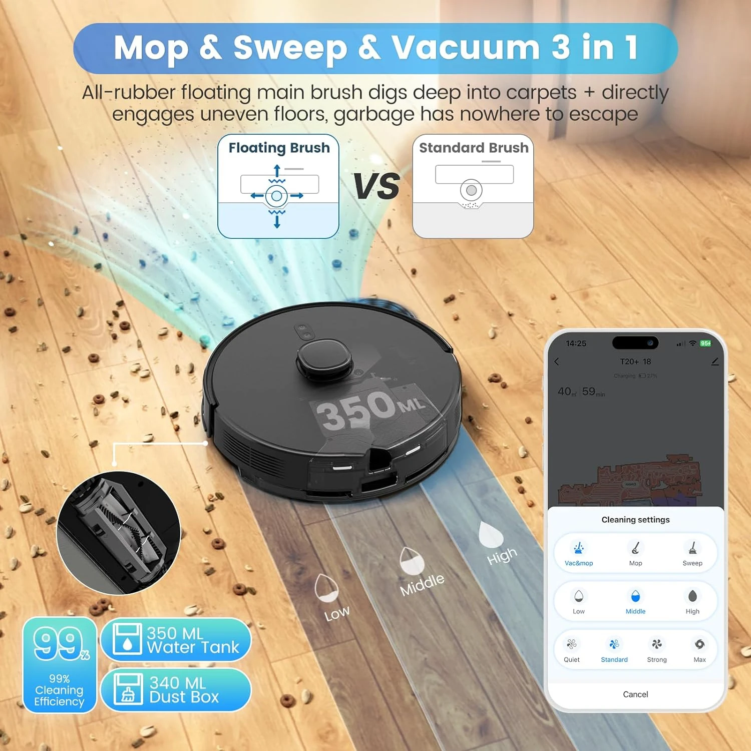 Vacuum and Mop Combo, Self-Emptying, 60-Day Capacity, Home Mapping, Schedule, Wi-Fi/App/Alexa/Remote