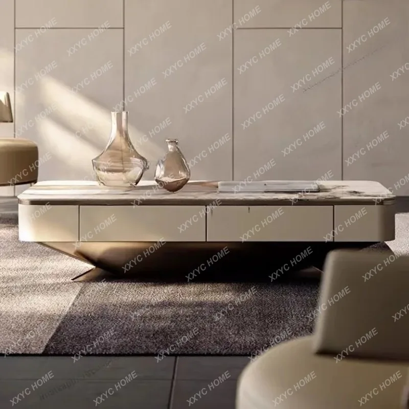 XX High-end light luxury rock slab coffee table combination modern simple creative villa home living room small apartm