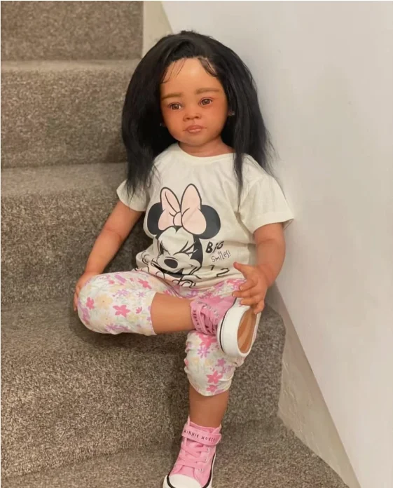 29inch Reborn Baby Tanned Skin Meili With Hand-Rooted Hair Already Finished Doll Huge Girl Real Photos