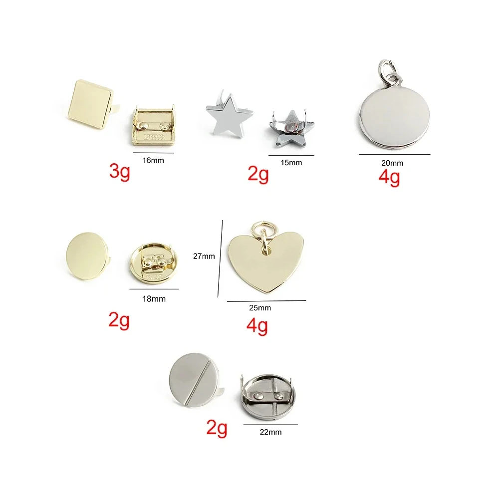 Heart/Round/Star Shape Metal Labels Logo Text Tag For Handmade Shoes Bags Customize Personalized Brand Name Plate Accessories