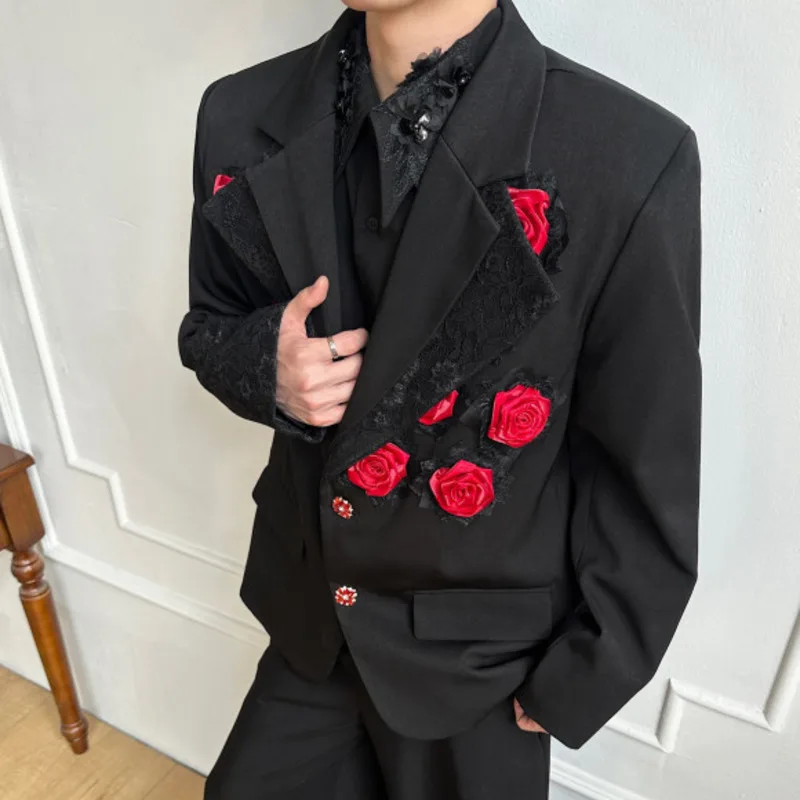 WVGA 2026 Spring Autumn New Man Tide Dimensional Lace Rose Double-Collar Faux Two-Piece Blazer Niche Chic Casual Coat Ins W21408