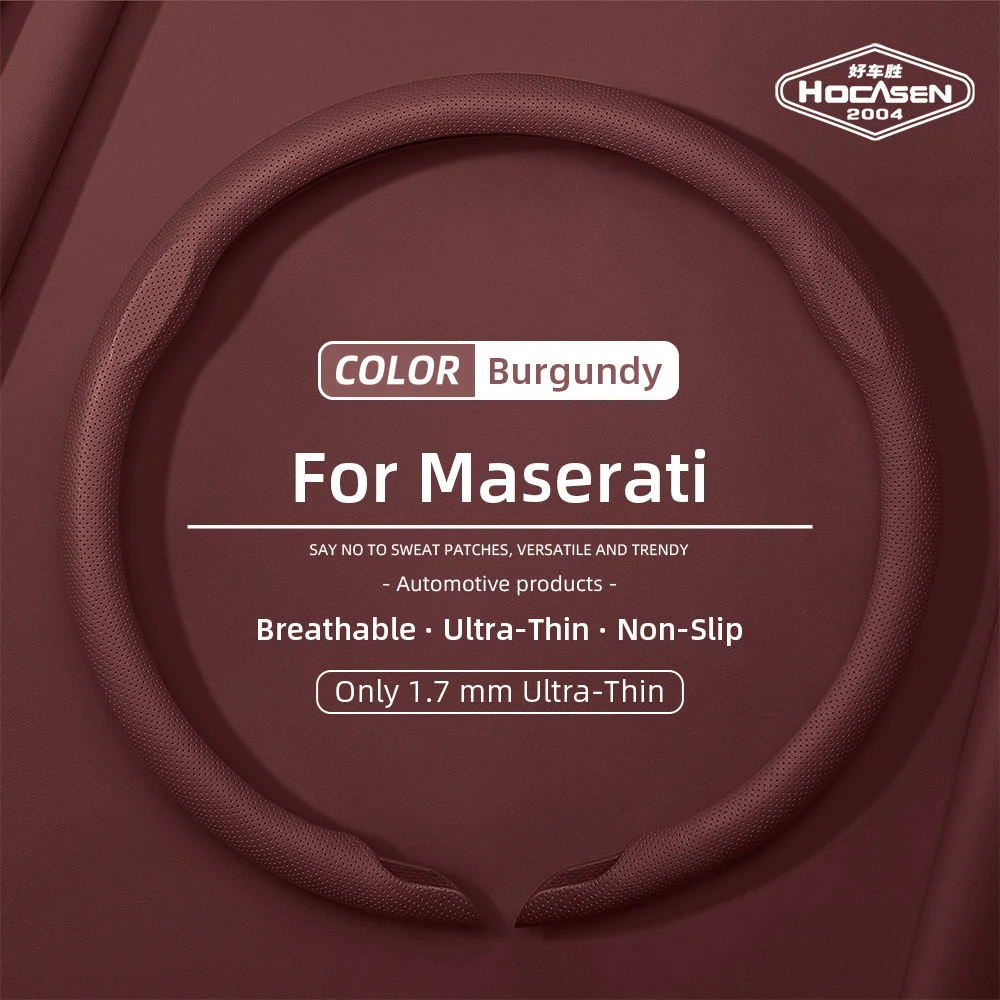 Suitable for Maserati Nappa Leather Car Steering Wheel Cover with Anti-Slip Breathable Holes Ghibli Levante Quattroporte Grecale Granturismo Grancabrio Mc20 Mcpura Black Orange