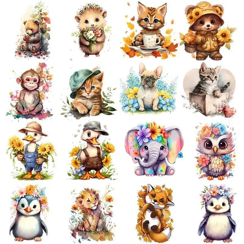 

2PCS Cartoon Cute Animal Bear Foxes Elephant Penguin Bird Fox Raccoon Pattern Iron On Transfer For Baby Cloth Sticker on Fabric