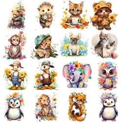2PCS Cartoon Cute Animal Bear Foxes  Elephant Penguin Bird Fox Raccoon Pattern Iron On Transfer For Baby Cloth Sticker on Fabric