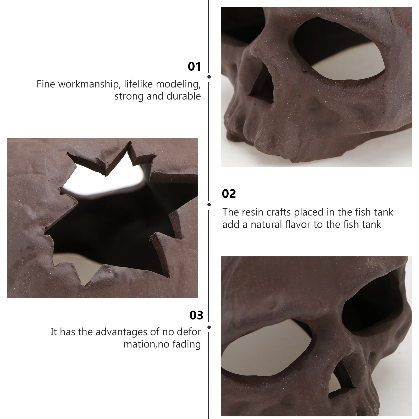 

1Pcs Aquarium Skull Fish Tank Decor Brown Pottery Landscaping Ornament Fish Hiding Cave Durable Natural Texture No Deform