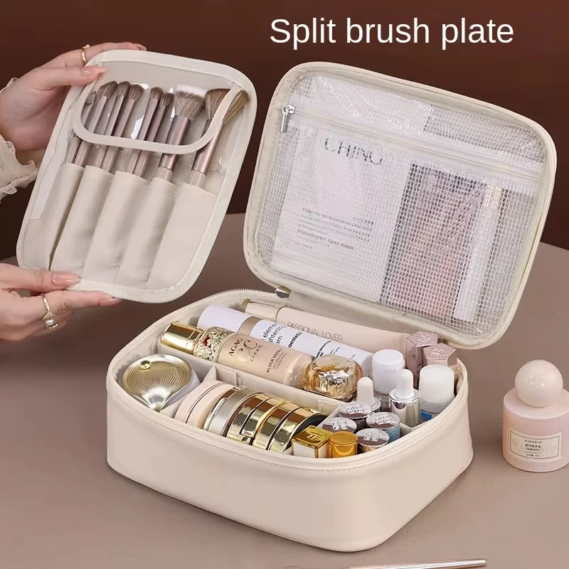 Wholesale Large Capacity PU Tote Makeup Bag for Travel Organizer Toiletry Cosmetic Storage Luxury Women Double Layer Pouch